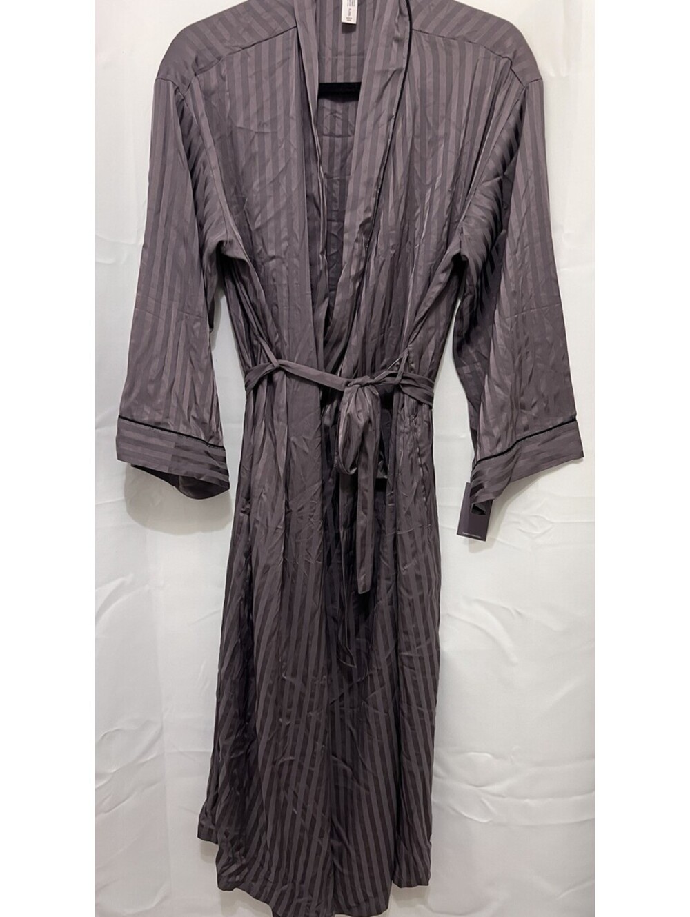 Auden Luxury Collection Luxe Satin Like Robe Smoky Plum Stripe Long NWT